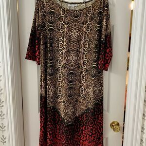 Shelby & Palmer size 16 animal print brown, black and red 3/4 sleeve dress